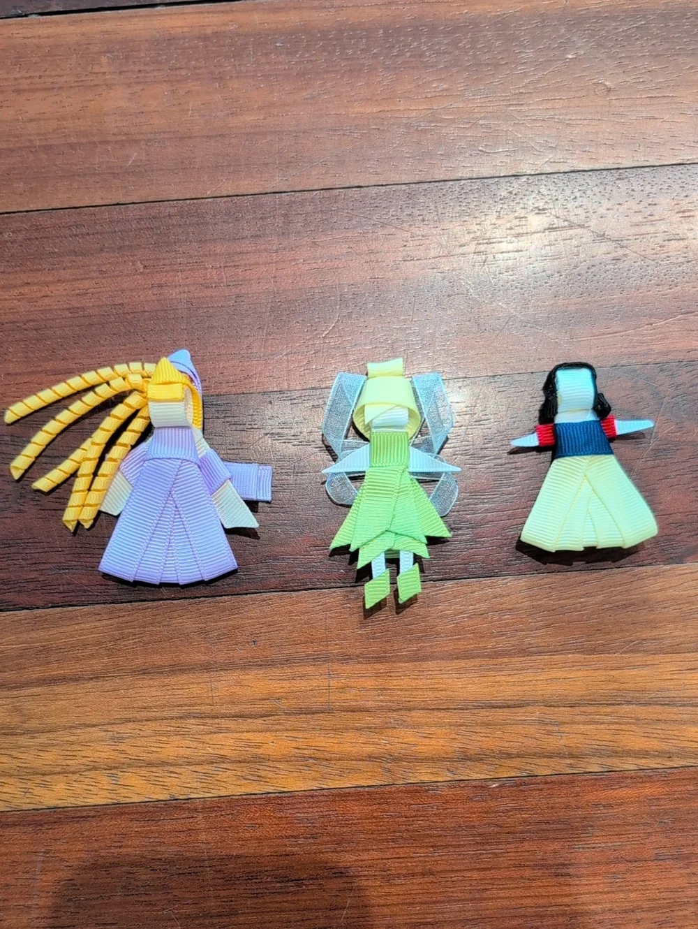 Bundle Of Three Disney Princess Hair Clips Tinkerbell, Rapunzel, And Snow White